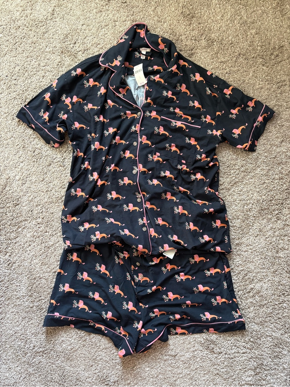 Anthropologie Lyre Bird Short Pajama Set with Pink Print